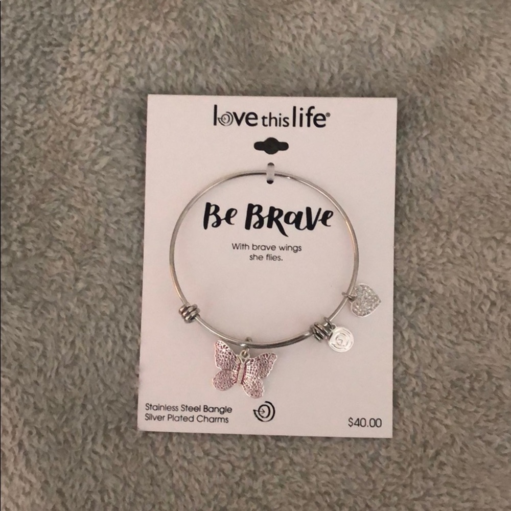 “Be Brave” stainless steel bangle Silver Plated